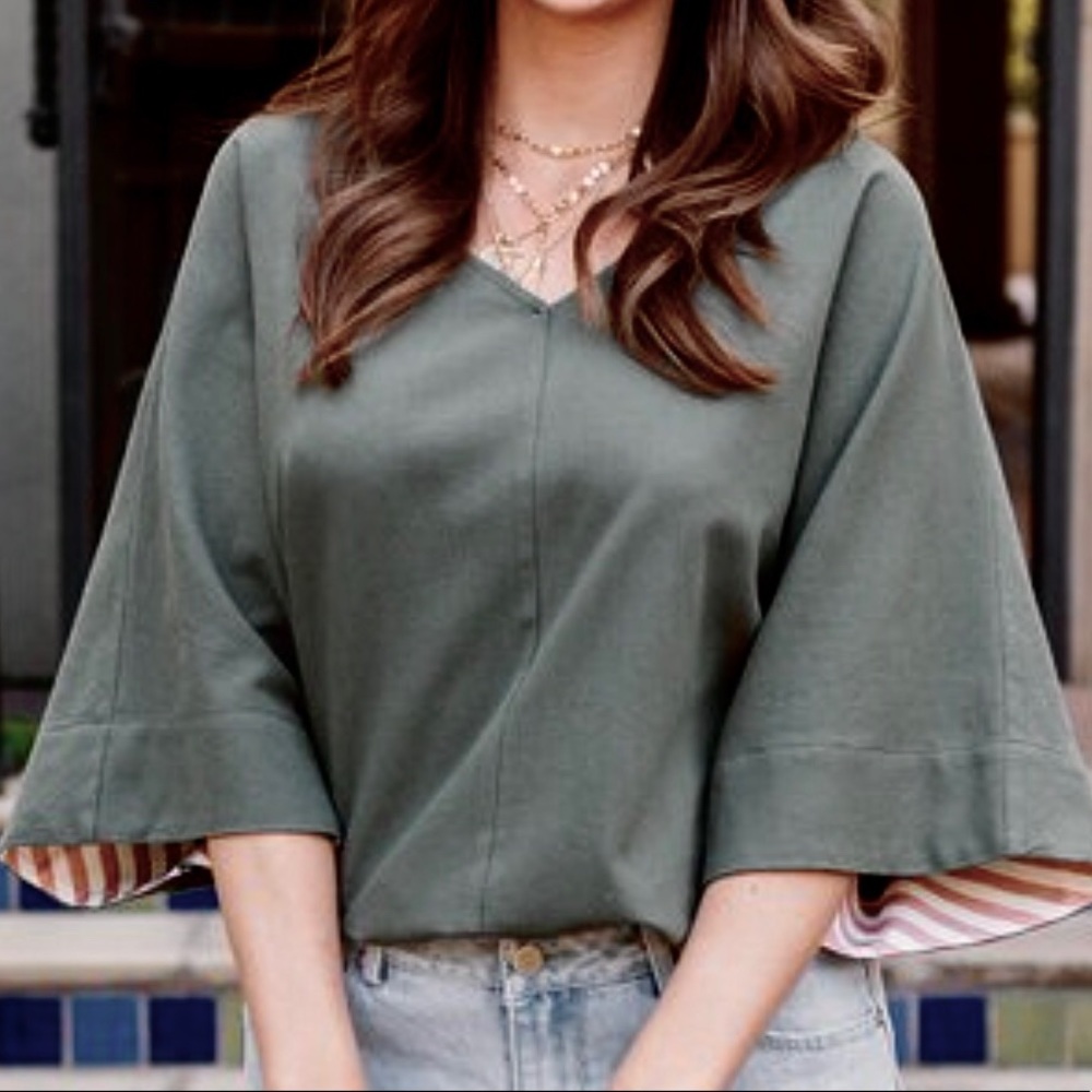 Dark green relaxed dolman sleeve top